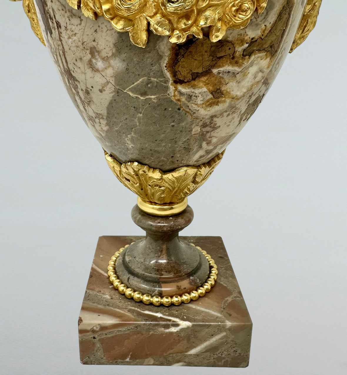 154. Antique Pair French Sarrancolin Marble Gilt Bronze Ormolu Urns Vases Grand Tour - Image 8