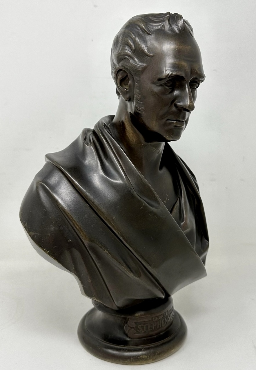 147. Antique Male Bronze Bust George Stephenson Railways Interest Edward William Wyon - Image 2