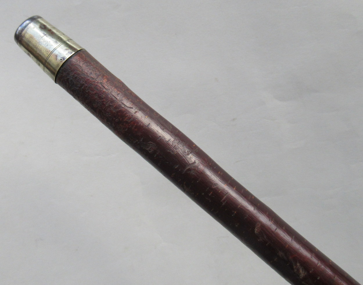 236. Hazel Crook Handle Walking Stick Silver Mounts 1903 - Image 8