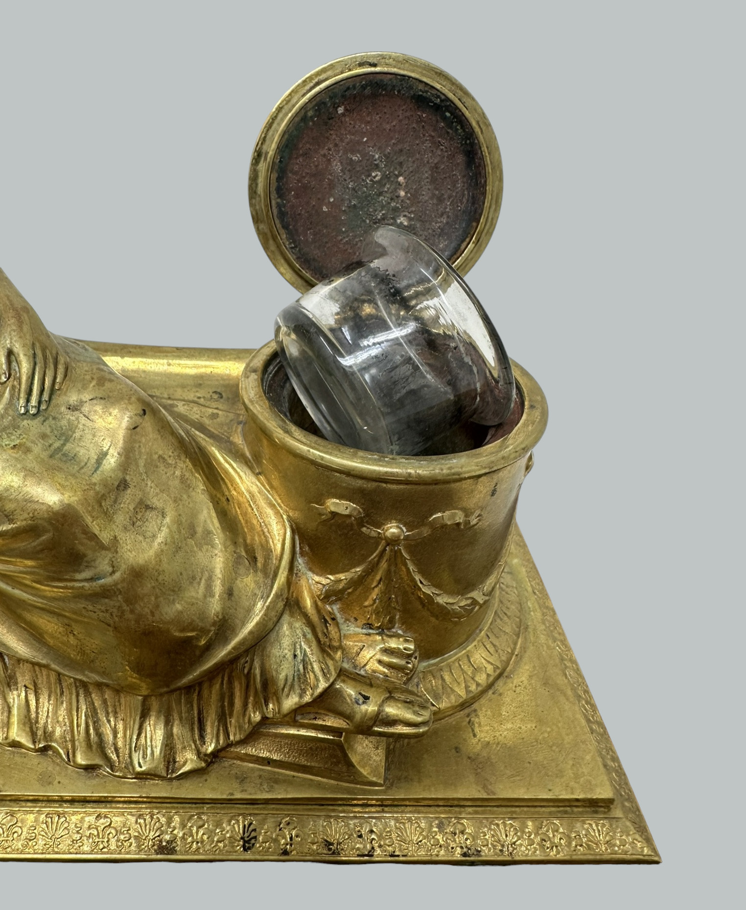 288. Antique German Bronze Desk Set Inkstand Rosso Antico Marble Ormolu Burgstaller - Image 4