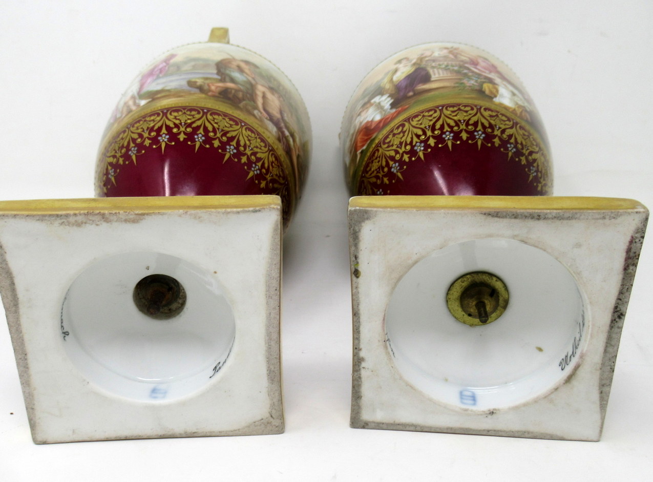 933. Antique Pair Austrian Royal Vienna Mythological Hand Painted Vases Urns A Heer - Image 9