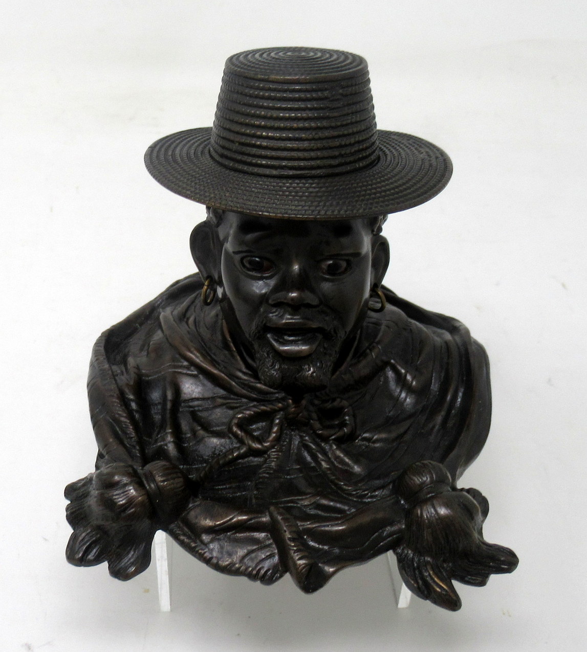 672. Antique Chinese Japanese Bronze Inkwell Male Bust Pair French Ormolu Desk Set - Image 4