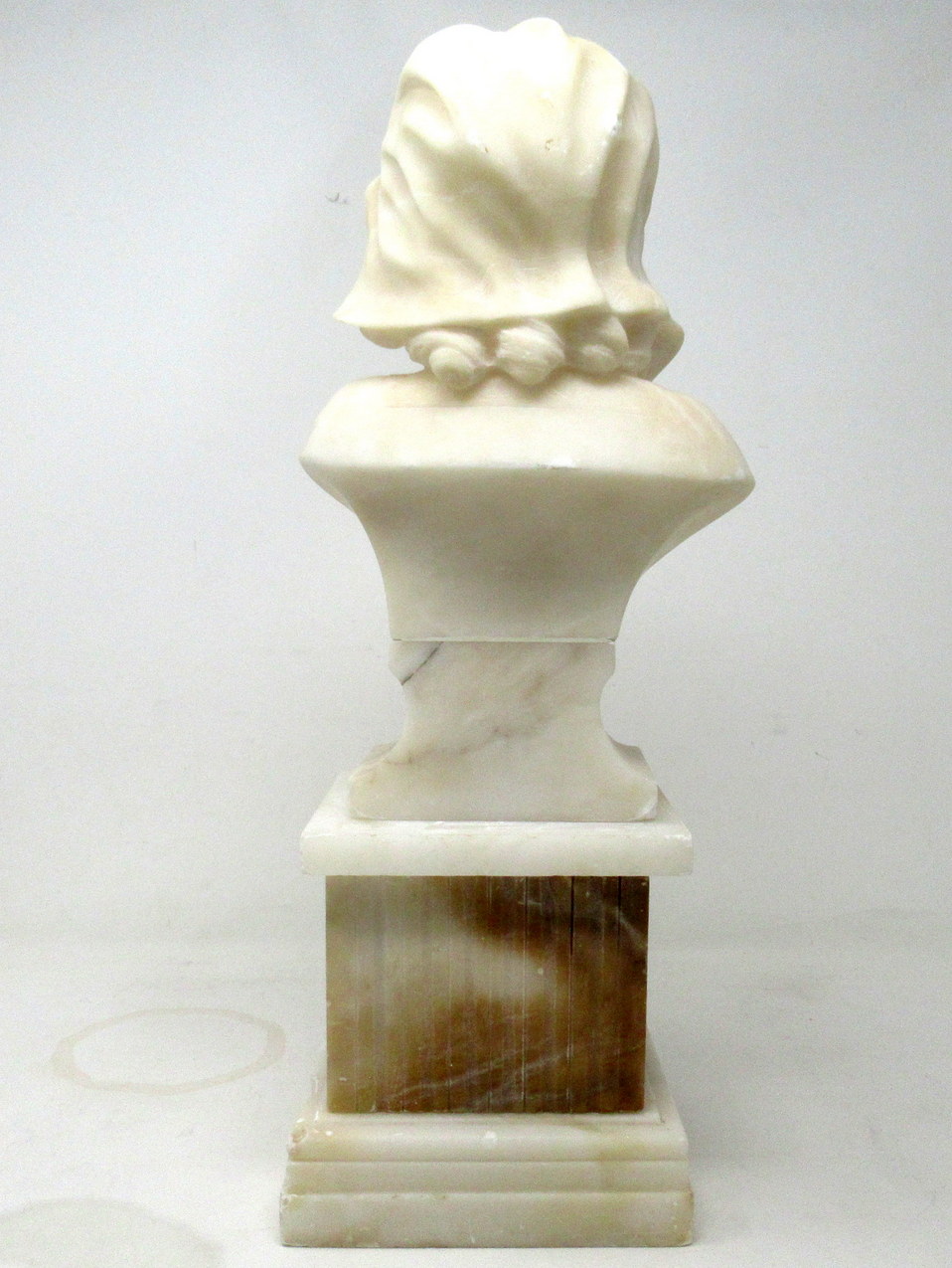 109. Antique Alabaster Bust Figure Wearing Bonnet Classical Scene French Italian 19Ct - Image 4