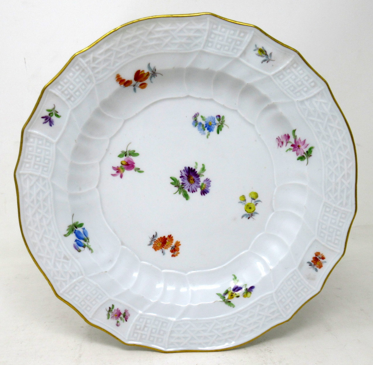 737. Antique Set German Dresden Meissen Cabinet Plates Still Life Flowers Pair - Image 2
