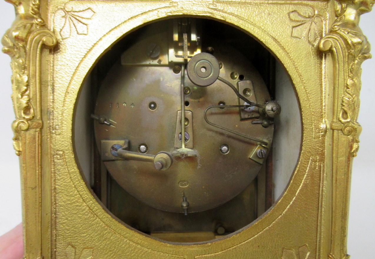 351. French Ormolu Bronze Sèvres Pompadour Pink Porcelain Mantle Carriage Clock 19Ct - Image 8