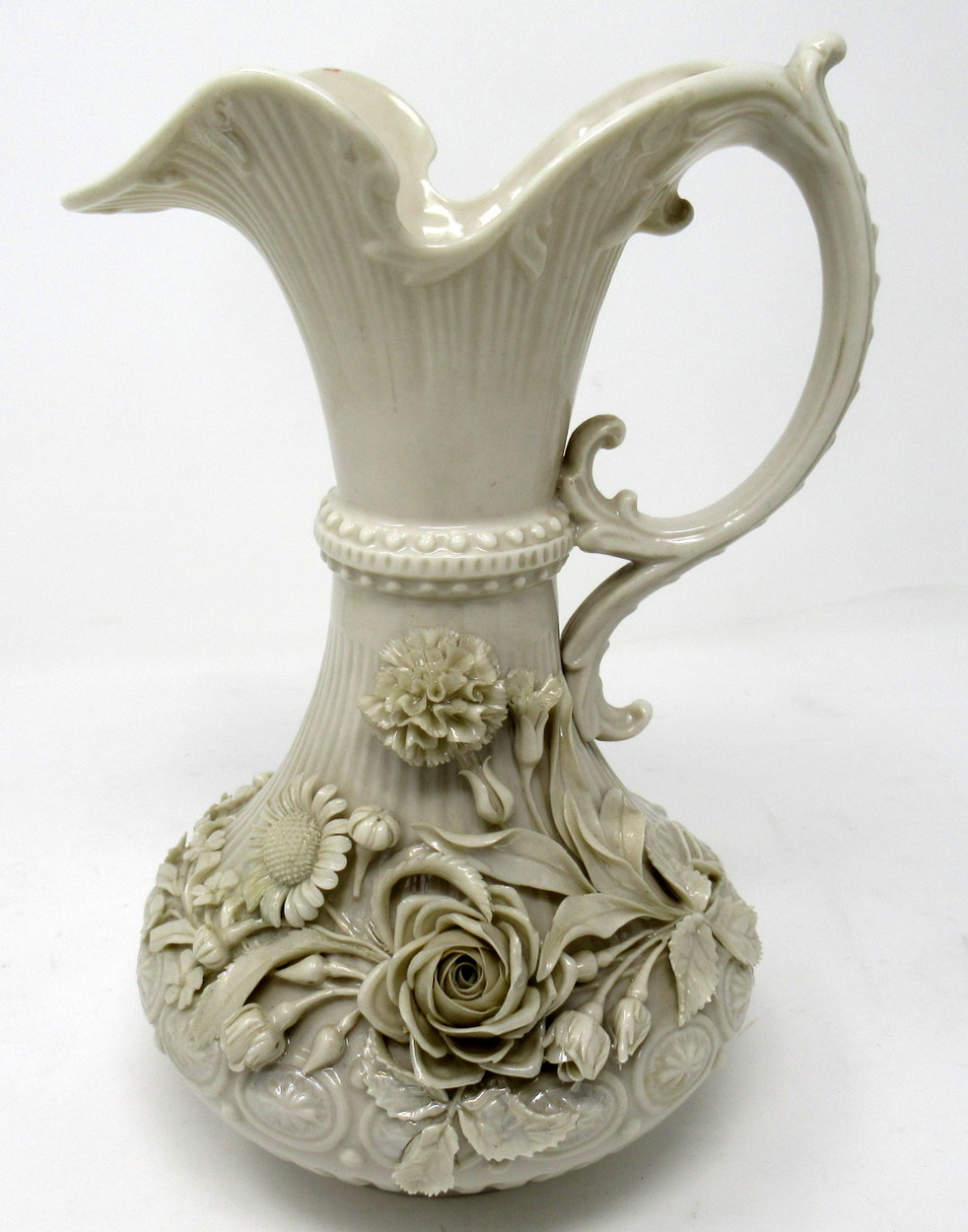 267. Irish Belleek Porcelain Pair Aberdeen Ewers Second Period Black Mark 1891-1926 - Image 3