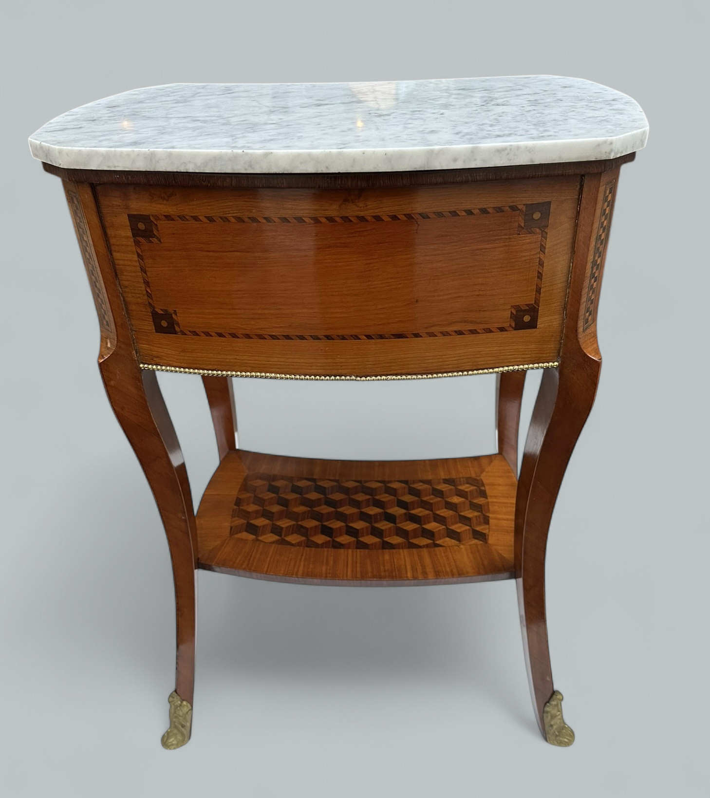649. Antique French Marquetry Marble Top Kingwood Bedside Cabinets Locker Nightstands - Image 8