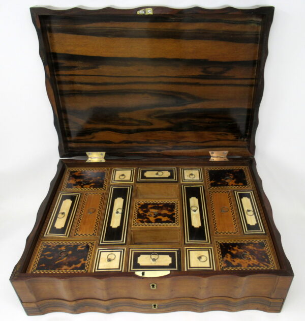 862. Antique Anglo Indian Coromandel Satinwood Ladys Jewellery Sewing Table Box 19ct