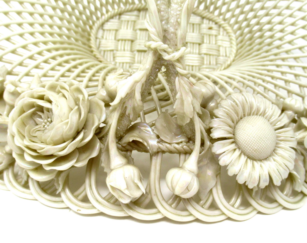 834. Antique Irish Belleek Porcelain Four Strand Basket Centerpiece 1865-1889 Ireland - Image 8