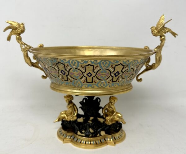 439. Antique French Gilt-Bronze Champlevé Enamel Centerpiece Ferdinand Barbedienne