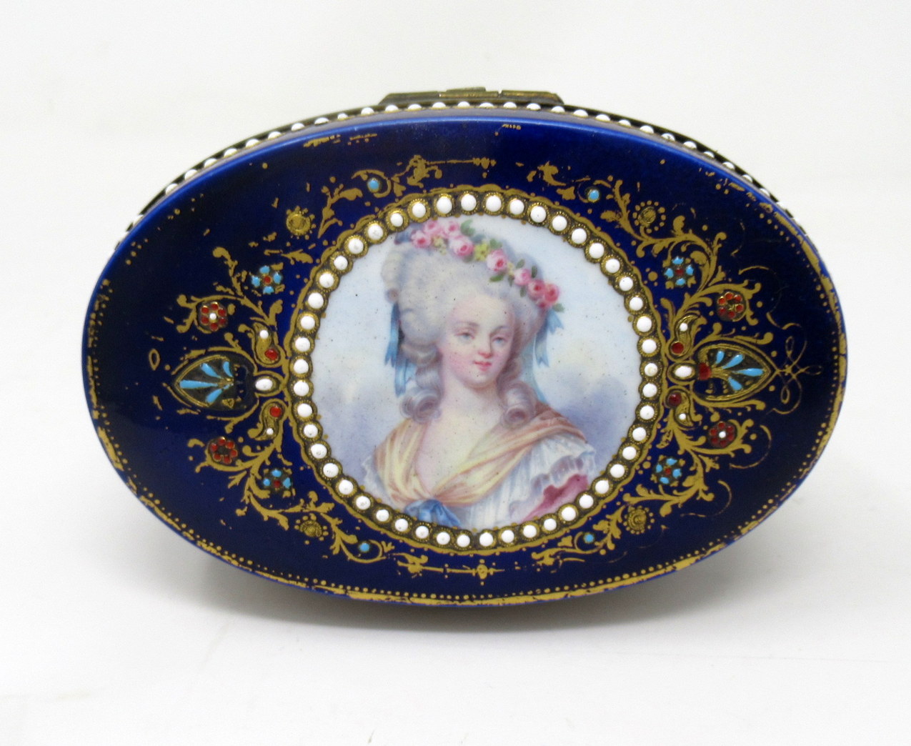 319. French Sevres Porcelain Hand Painted Jewlery Casket Ormolu Mounts Cobalt Blue - Image 9