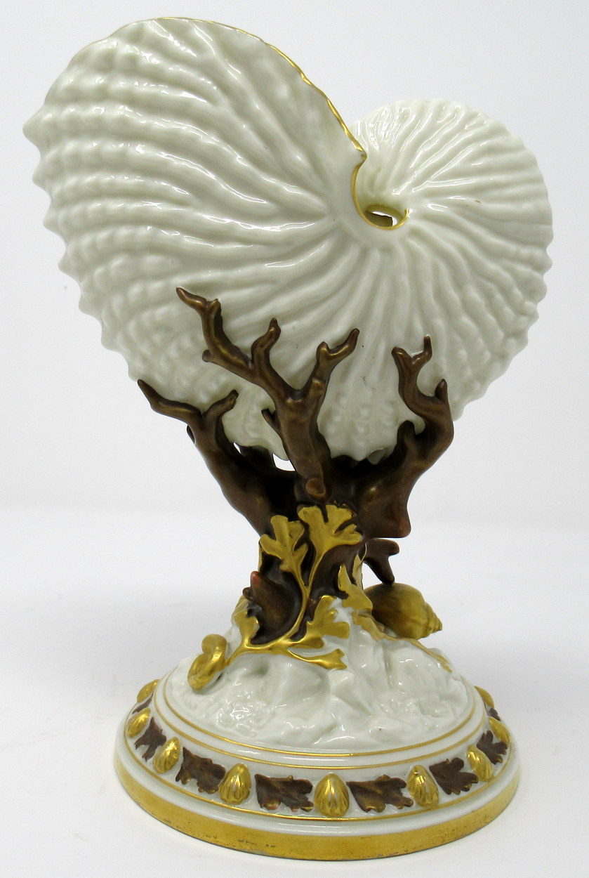 763. Pair Royal Worcester Porcelain Nautilus Shell Vases Late 19th Ct - Image 3