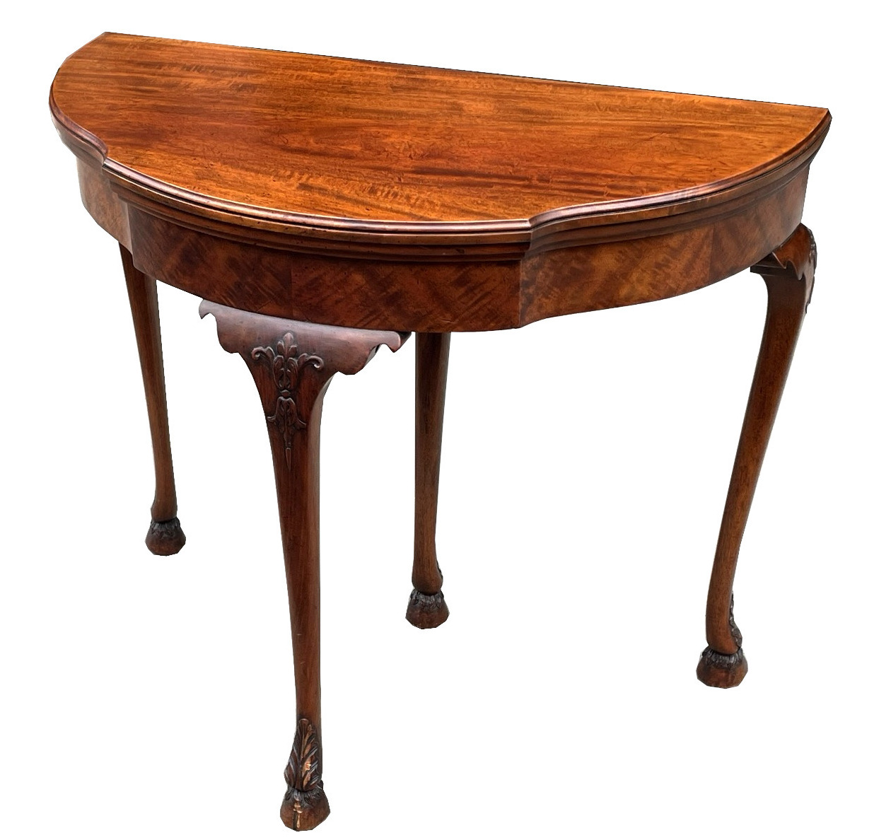 710. Antique English Edwardian Fold-over Half Moon Games Card Table 1900