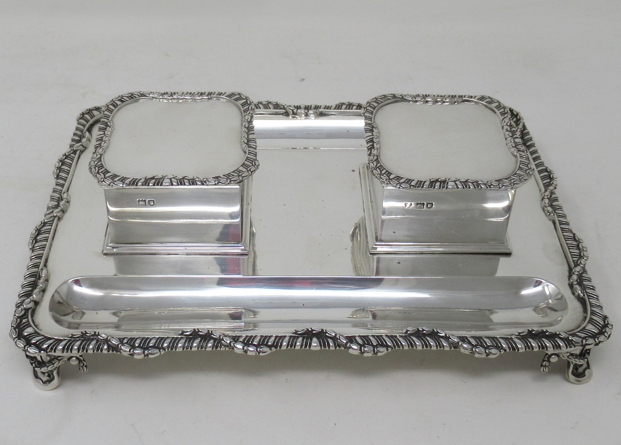 781. Antique Art Deco English Sterling Silver Ink Desk Inkstand Desk Set London 1910 - Image 4