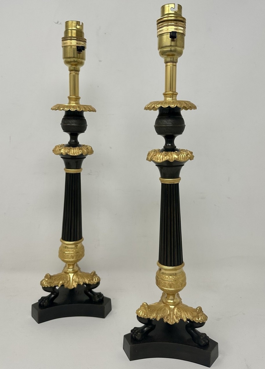 302. Antique Set Four French Doré Bronze Neoclassical Ormolu Candlesticks Lamps 19Ct - Image 5