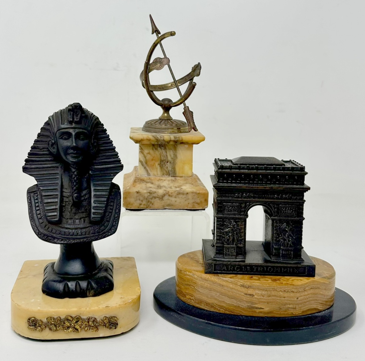 172. Grand Tour French Bronze Arc de Triomphe Egyptian Figure Sundial Sienna Marble - Image 3