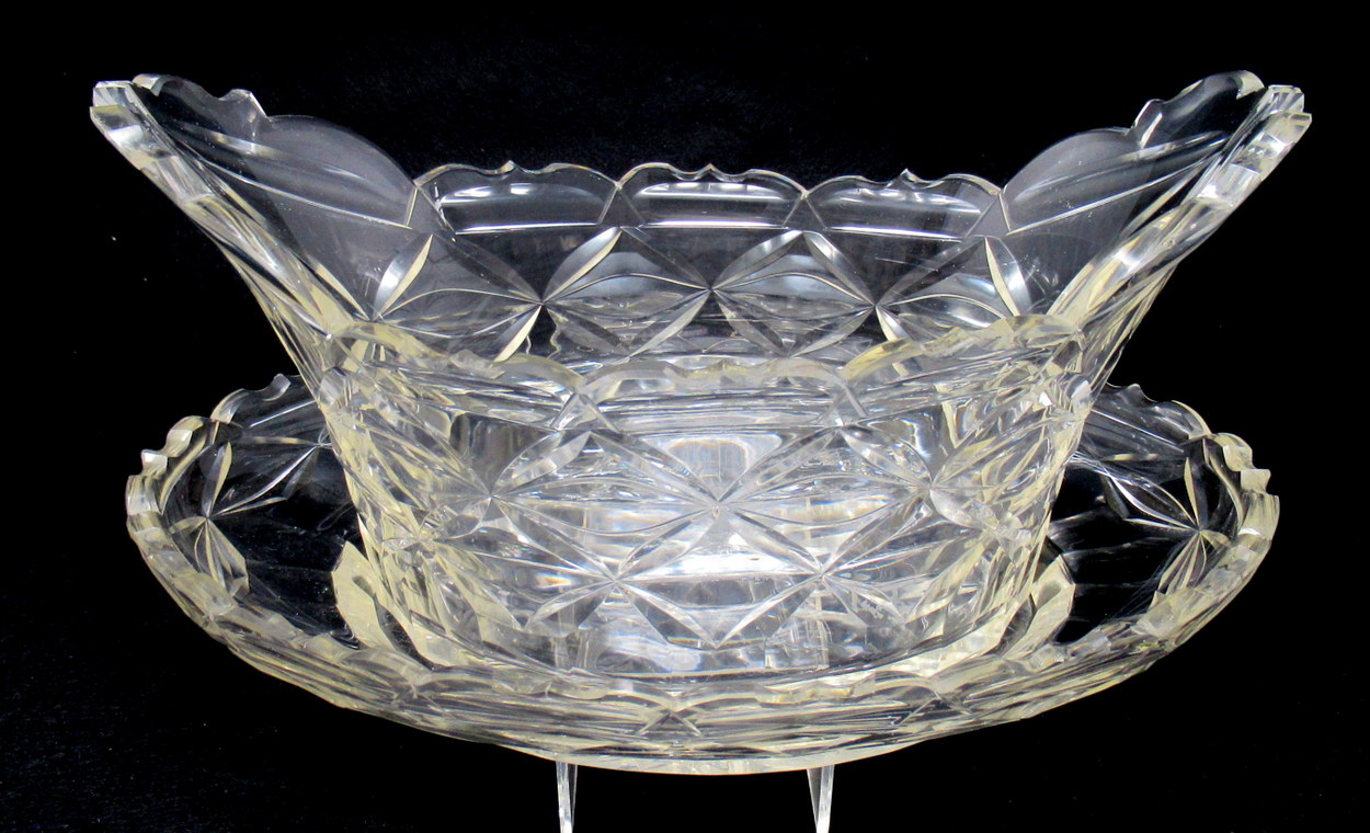 897. Rare Irish Hand Cut Crystal Fruit Bowl With Undertray Waterford or Belfast 1800 - Image 2