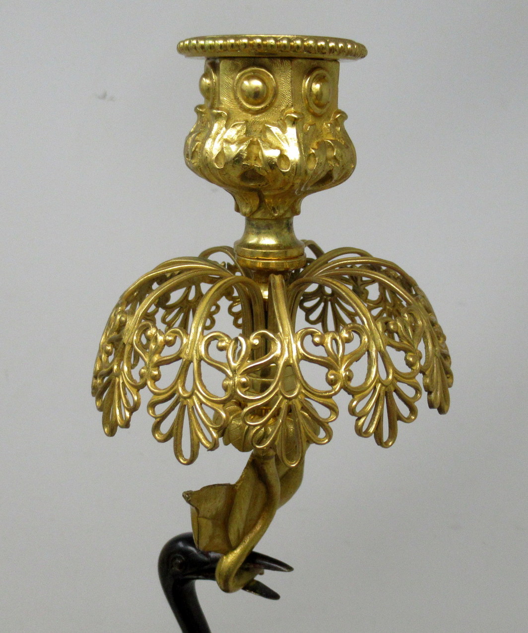 136. Antique Pair of English Ormolu Gilt Bronze Candlesticks Storks Cranes by Abbot - Image 6