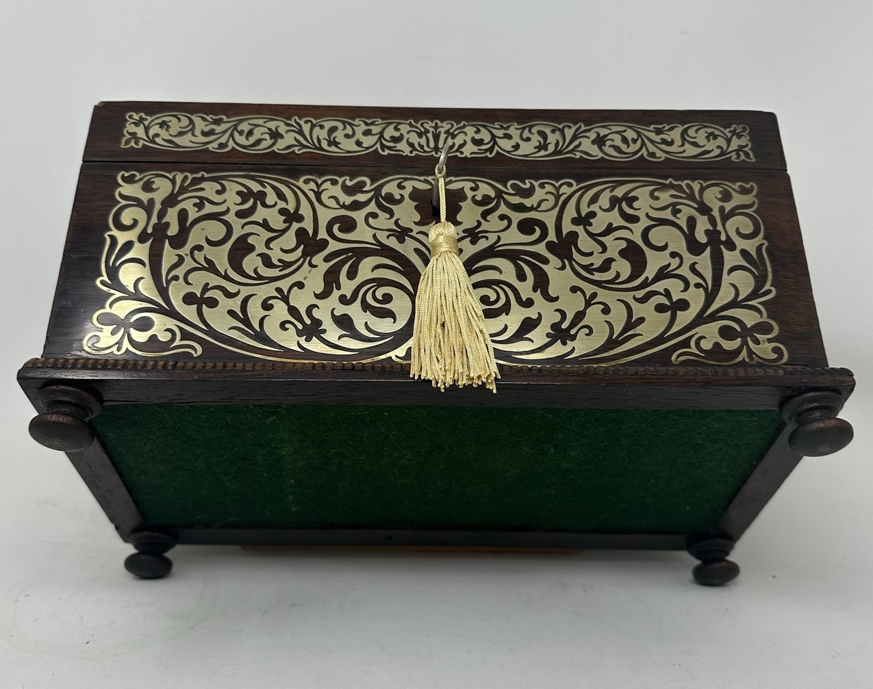 575. Antique Brass Inlaid Rosewood English Tea Caddy Box Regency Gillows Lancaster - Image 11