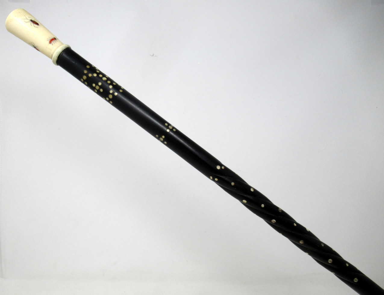 540. Antique Vintage Japanese Chinese Shibayama Ebony Wooden Walking Cane Stick - Image 10