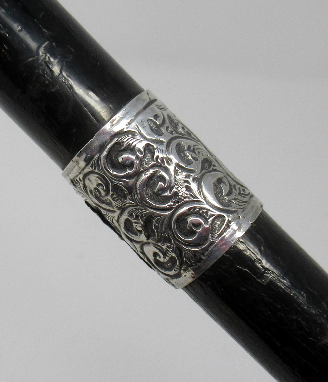 406. Fine Ladies Ebonized Swagger Stick with Unusual Continental Silver Grip 19thCt - Image 5