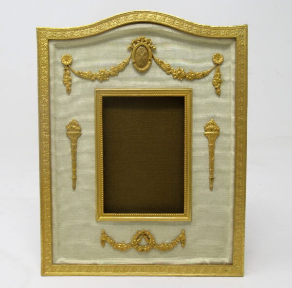 878. Antique French Bronze Dore Ormolu Silk Portrait Photo Photograph Picture Frame