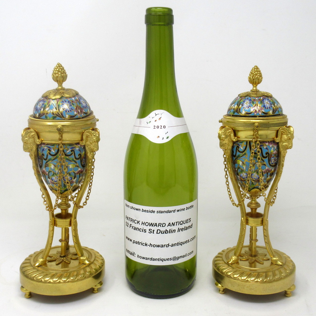 848. Antique Pair French Champlevé Enamel Ormolu Gilt Bronze Cassolettes Urns Vases - Image 10