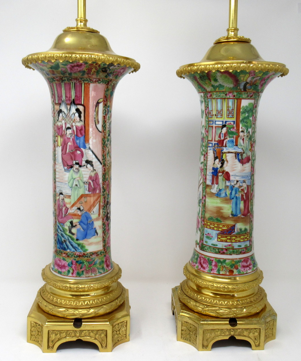 892. Stunning Pair Large Cantonese Hand Painted Table Lamps 19thCt - Image 2