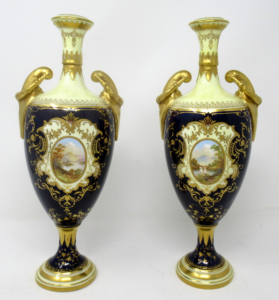 718. Pair Coalport Porcelain Urns Hand Painted Irish Killarney Kerry Scenes 19thCt - Image 2