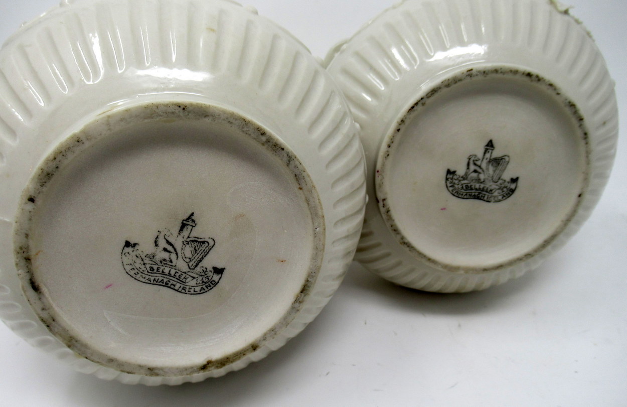 267. Irish Belleek Porcelain Pair Aberdeen Ewers Second Period Black Mark 1891-1926 - Image 8