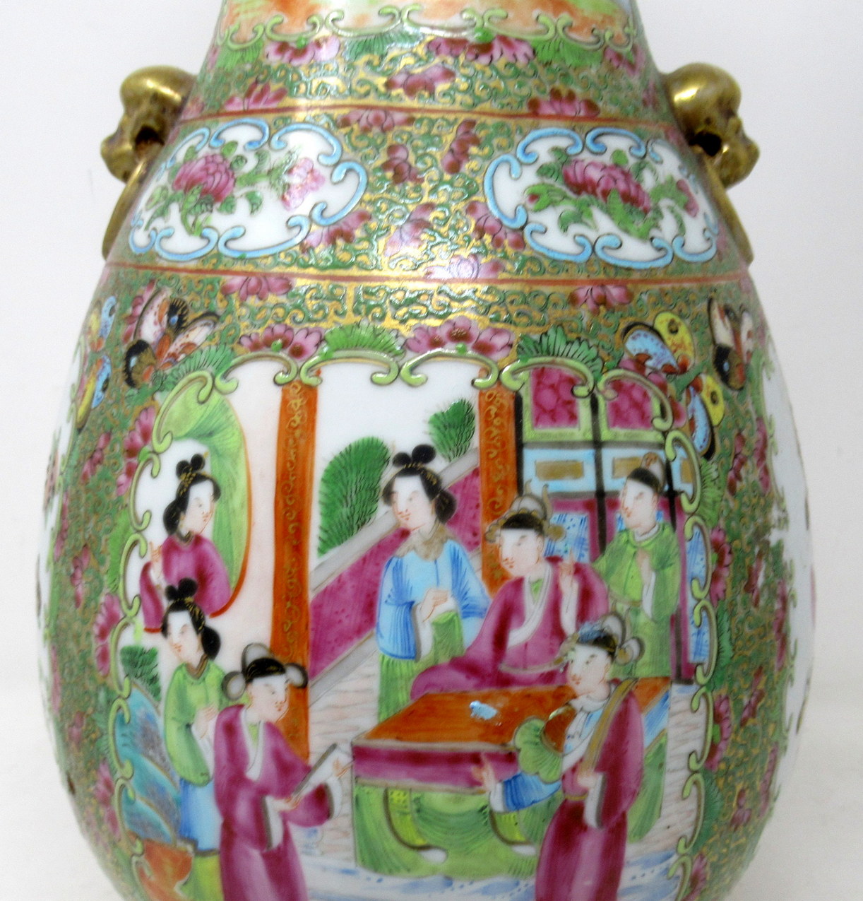 759. Antique Famille Rose Medallion Canton Cantonese Ormolu Chinese Table Lamps Pair - Image 5