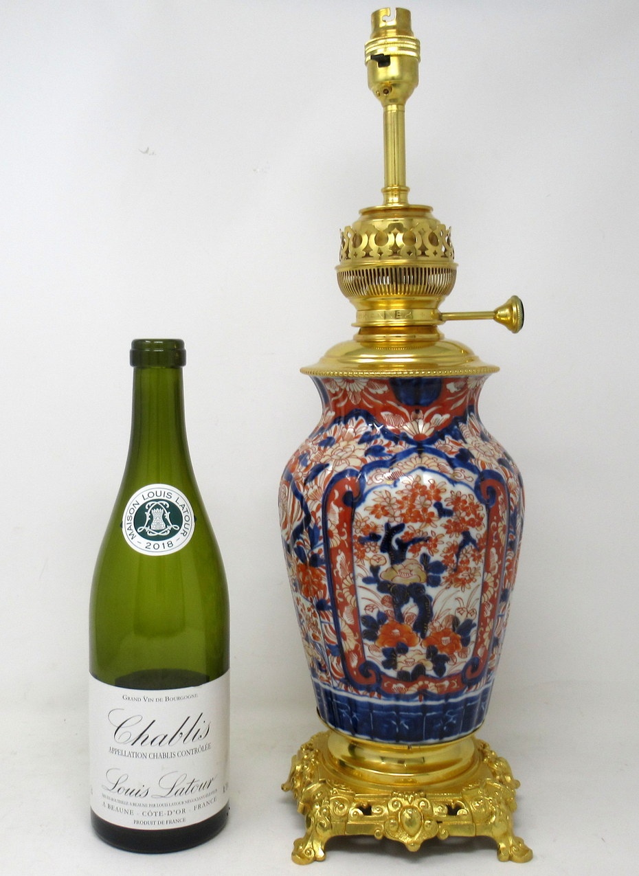 444. Antique Pair Japanese Chinese Imari Porcelain Ormolu Table Lamps Blue Red Gilt - Image 5