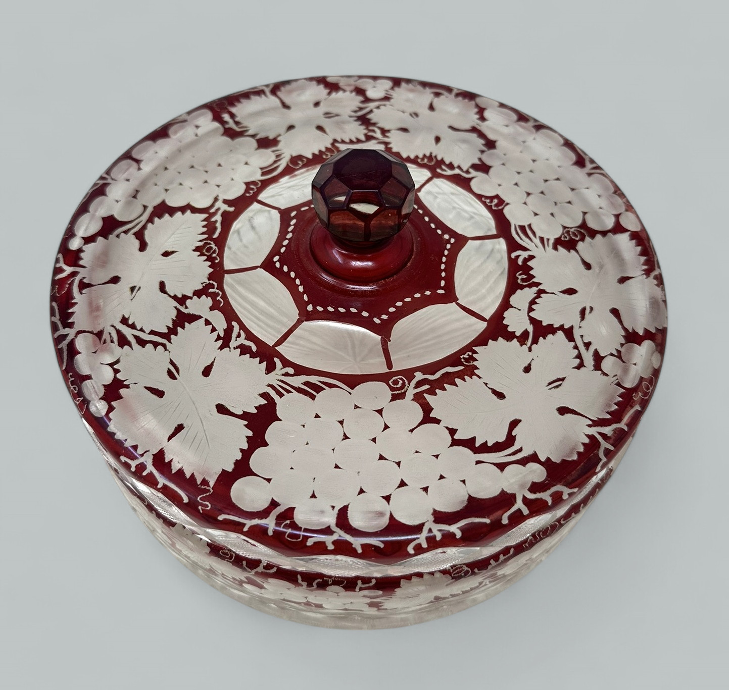 523. Antique Victorian Bohemian Hand Cut to Clear Crystal Ruby Red Glass Centerpiece - Image 9