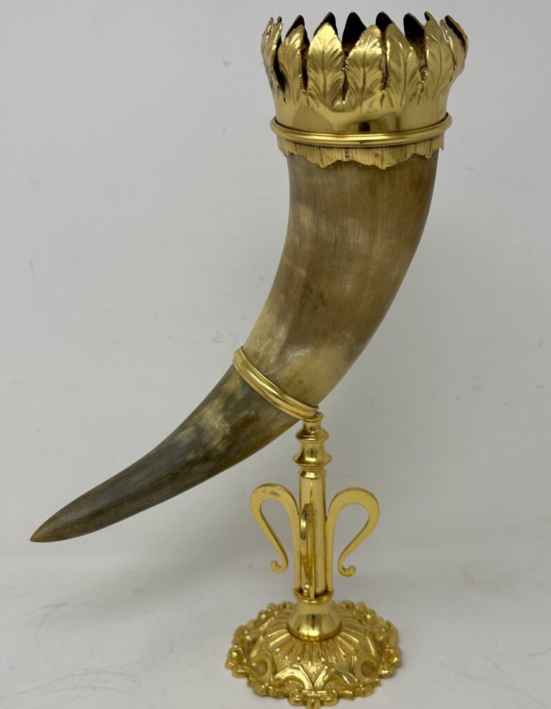 885. Antique German Ormolu Cow Horn of Plenty Cornucopia Vase Centerpiece poss. WMF