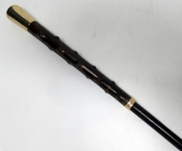 037. Rare Frank Alfred Walking Cane Carved Tortoiseshell Grip 9ct Gold London Hallmark 1905