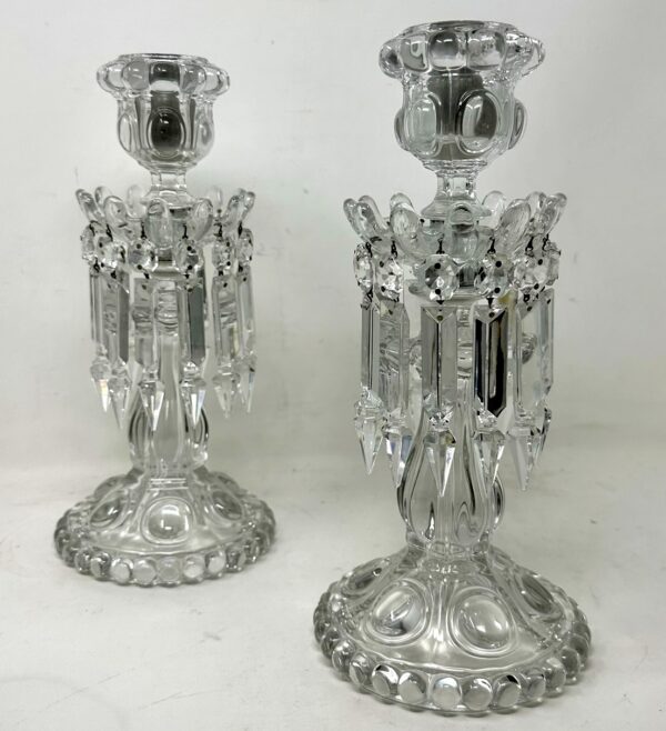 912. Antique Pair French Baccarat France Full Lead Crystal Candlesticks Candelabra