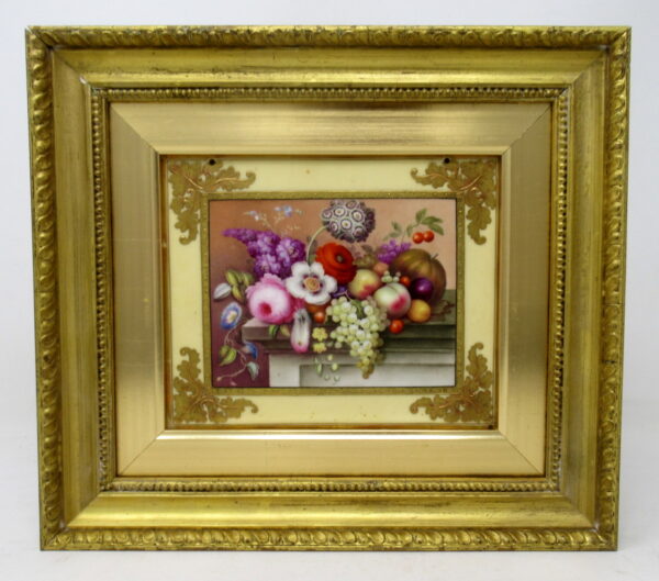 751. Antique Porcelain Plaque Still Life Fruit Flowers Thomas Steele Derby Minton