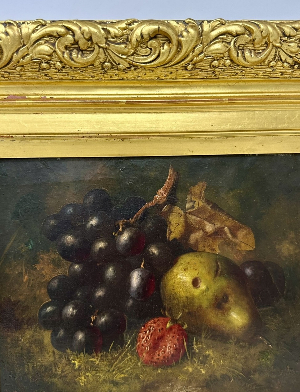 143. Antique Still Life Fruits Oil on Canvas English Oil Painting Giltwood Frame - Image 5