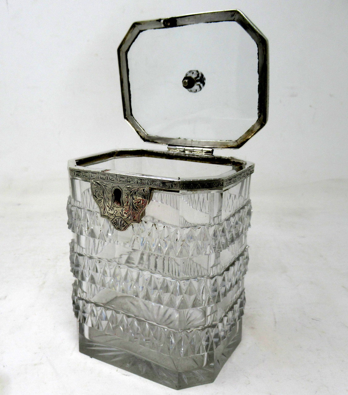 740. Antique Irish Georgian Hand Cut Crystal Sterling Silver Tea Caddy George III - Image 11