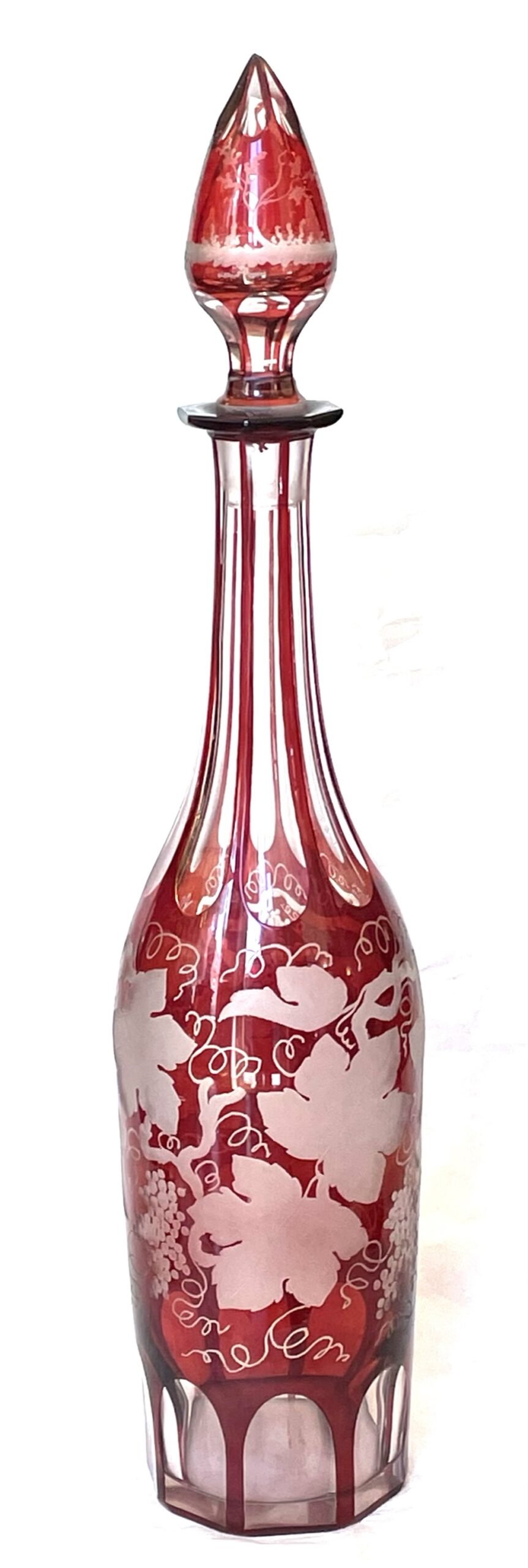 352. Antique Bohemian Chech Ruby Cranberry Glass Decanter Pair Goblets Vases Egermann - Image 3