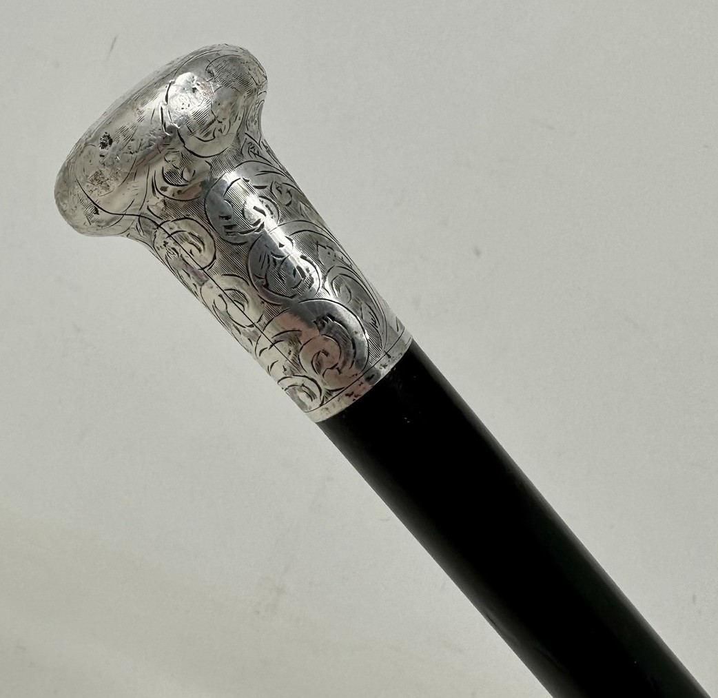 448. Antique Wooden English Walking Stick Dress Cane Sterling Silver Jonathan Howell - Image 7