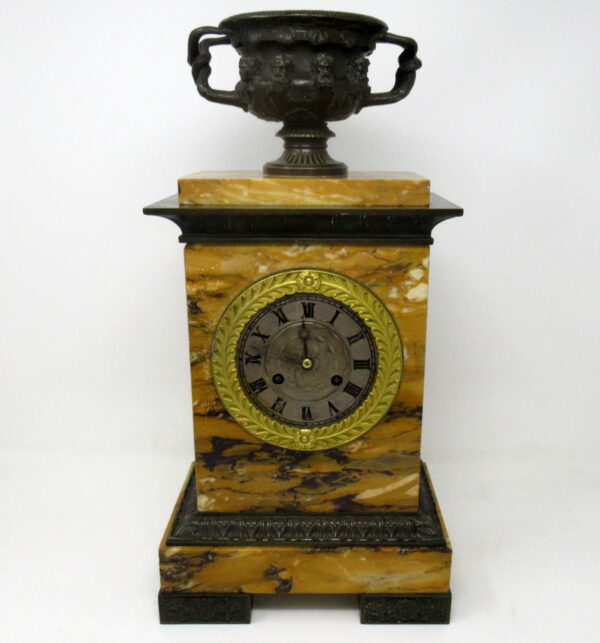 925. Antique French Sienna Marble Clock Silk Suspension Warwick Urn by Honoré Pons