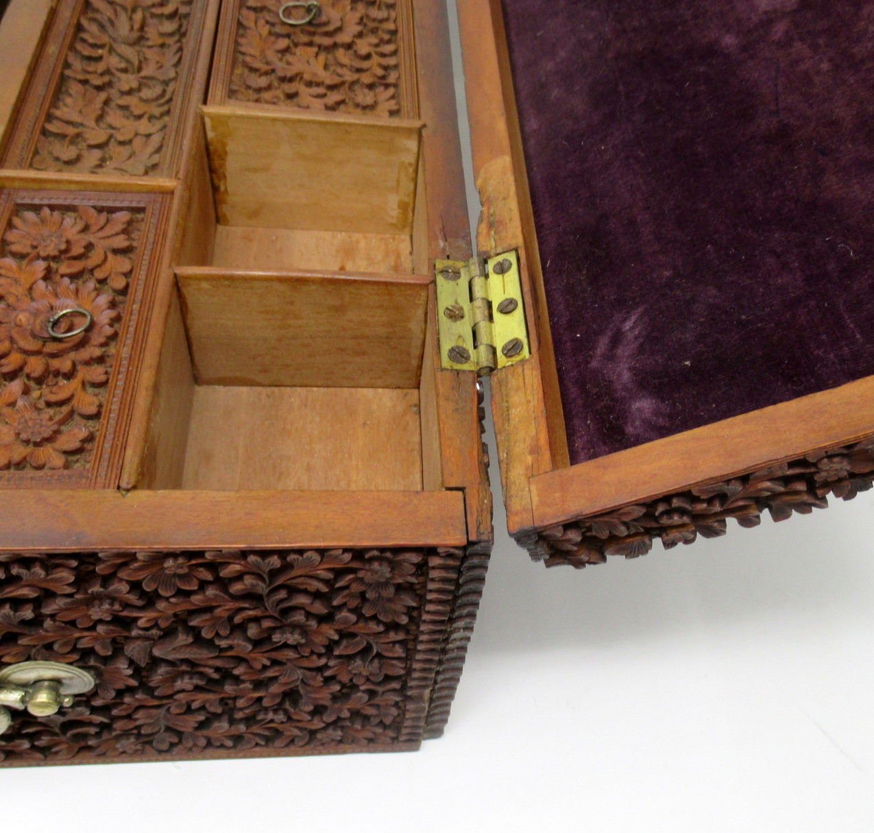 291. Antique Anglo-Indian Bombay Carved Sandalwood Writing Slope Box Mid 19thCentury - Image 9