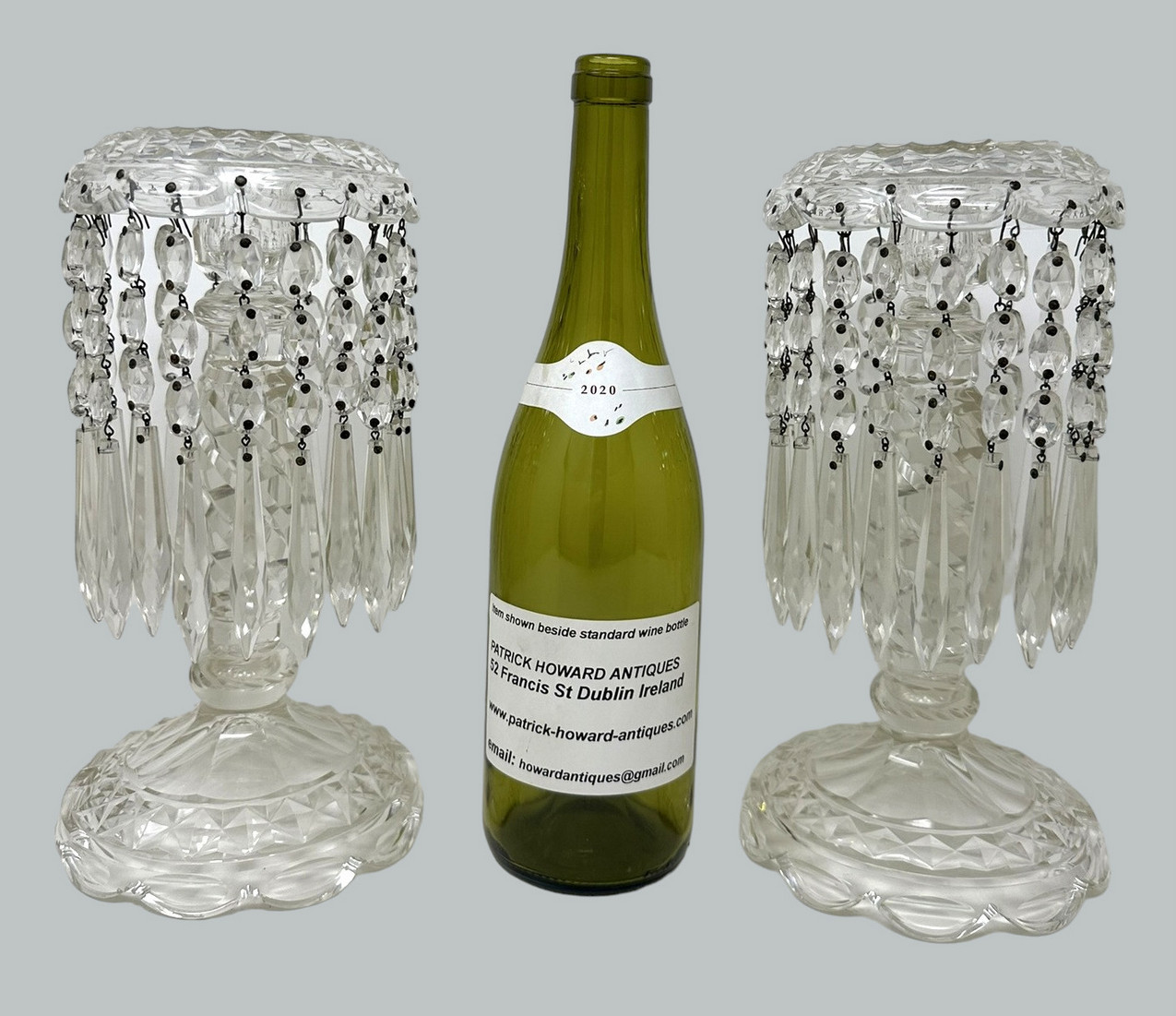 702. Antique Pair Irish Waterford Crystal Hand Cut Full Lead Lustres Vases Ireland - Image 10