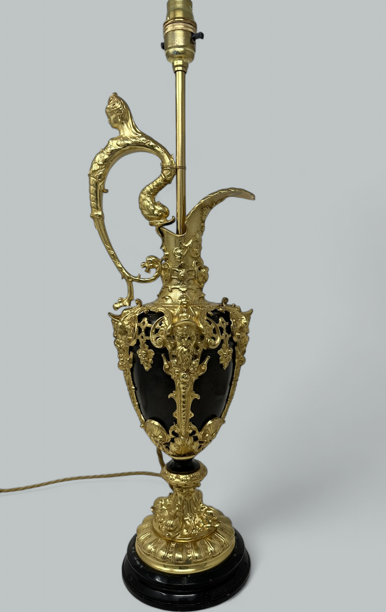 846. Antique French Bronze Ormolu Ewer Vase Electric Lamp Maner Claude Michel Clodion