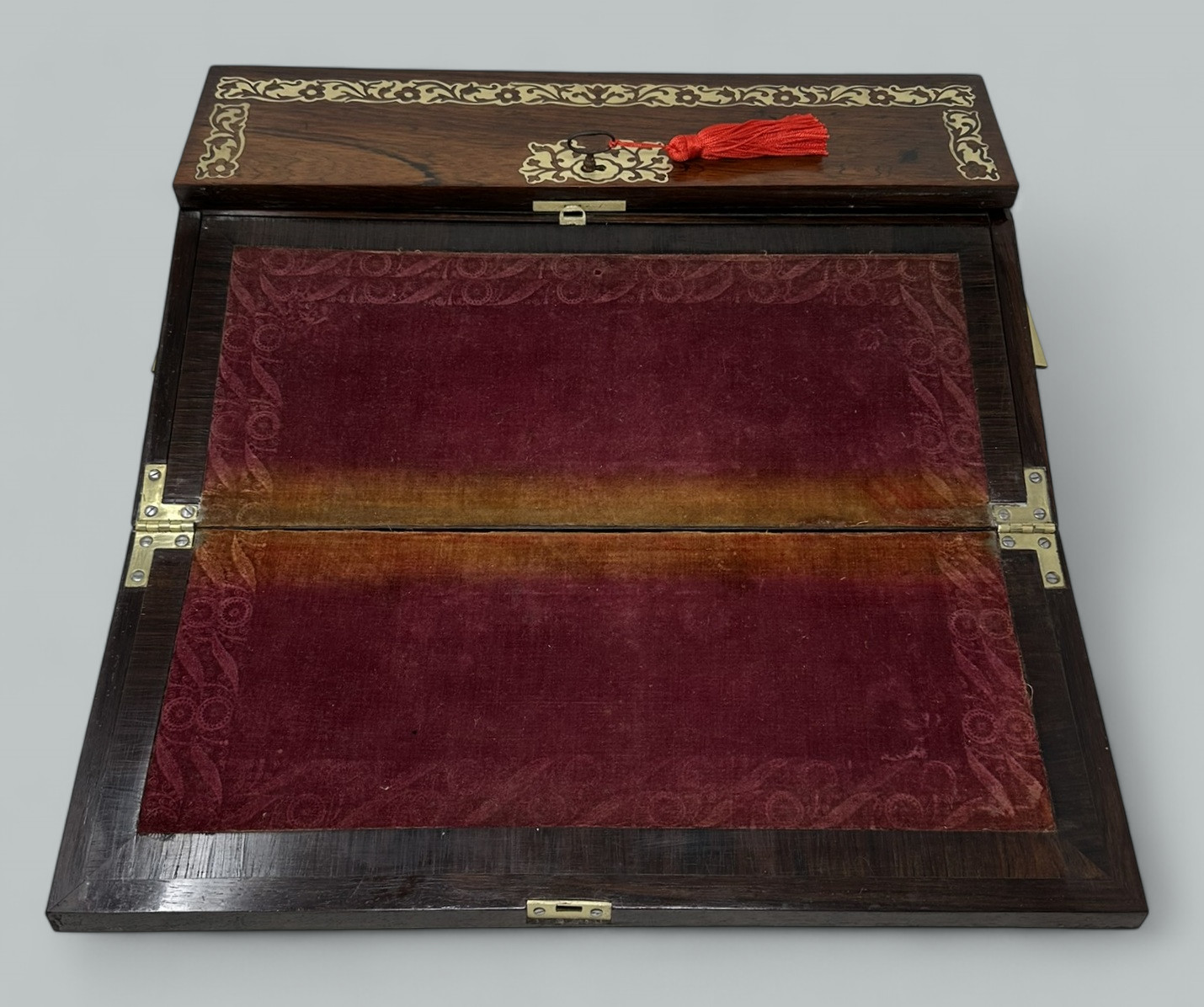 502. Antique French English Rosewood Brass Inlaid Boulle Writing Slope Box Desk 19thCt - Image 6
