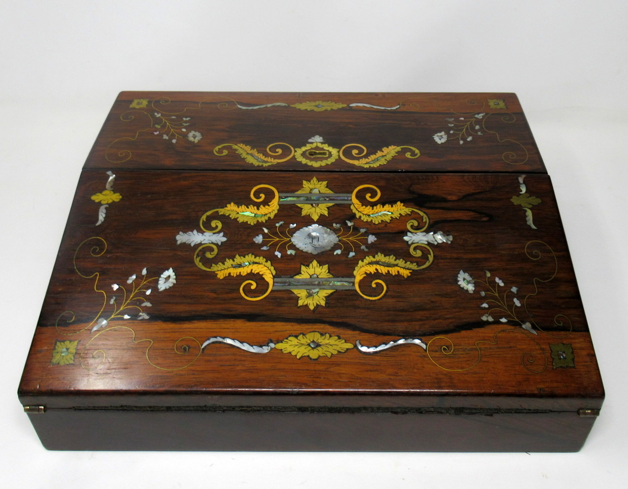 690. Rare Irish Rosewood Mother of Pearl Writing Slope by Austins Dublin Circa 1860 - Image 2