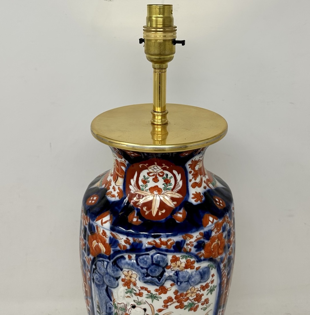 733. Antique Pair Japanese Chinese Imari Porcelain Ormolu Table Lamps Blue Red Gilt - Image 6