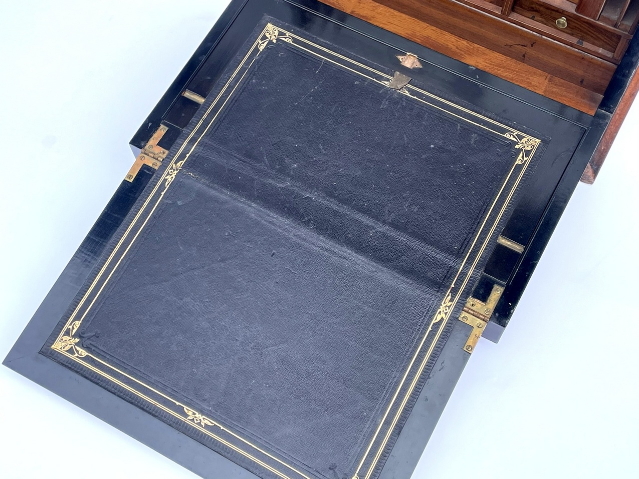 936. Antique Victorian Traveling Wooden Burl Walnut Writing Slope Stationary Box 19c - Image 10