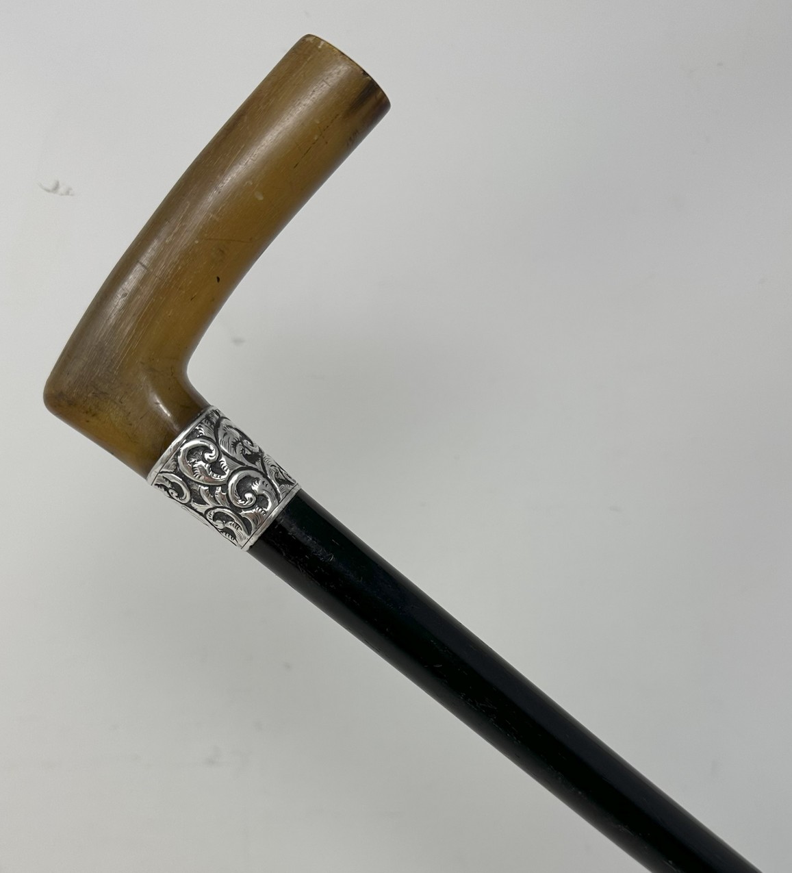 261. Antique Vintage Walking Stick Cane Wooden Sterling Silver Cow Horn Handle 1889 - Image 5